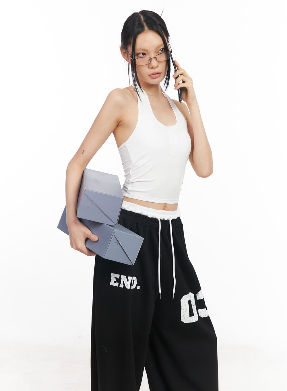 Halter Buttoned Crop Tank Top CY52