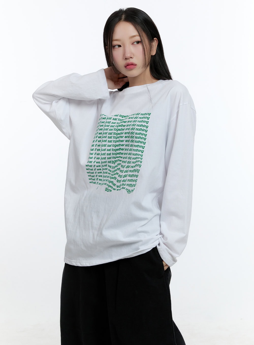 Oversized Graphic Phrase Long Sleeve Top CD424