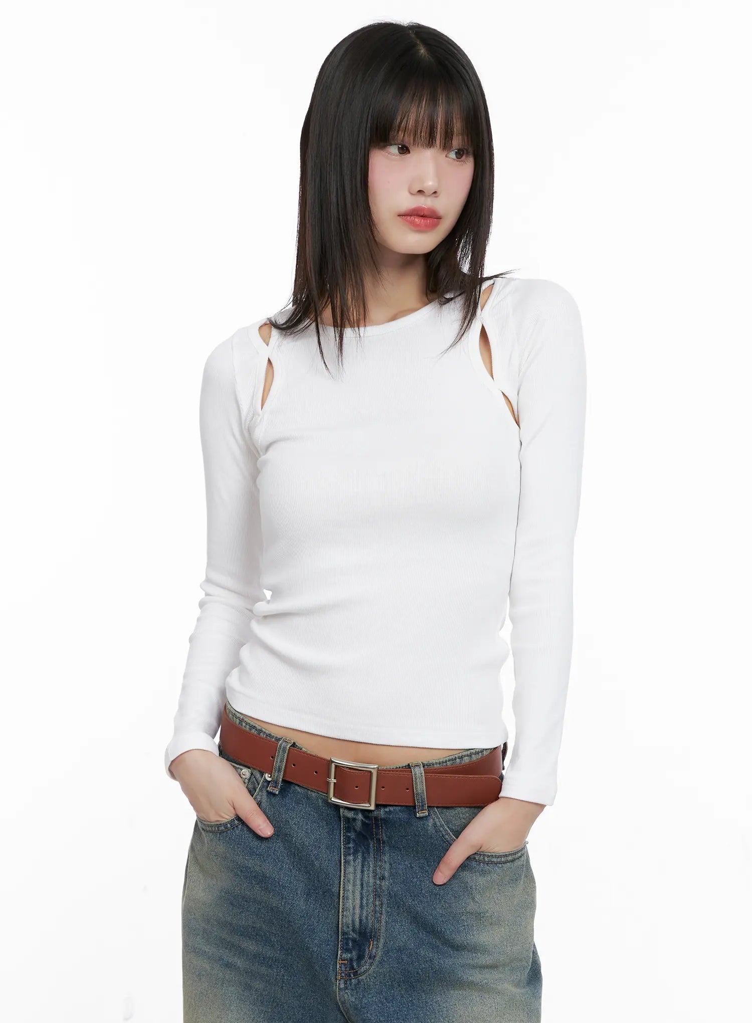 Ribbed Cut-Out Long Sleeve Top CG518