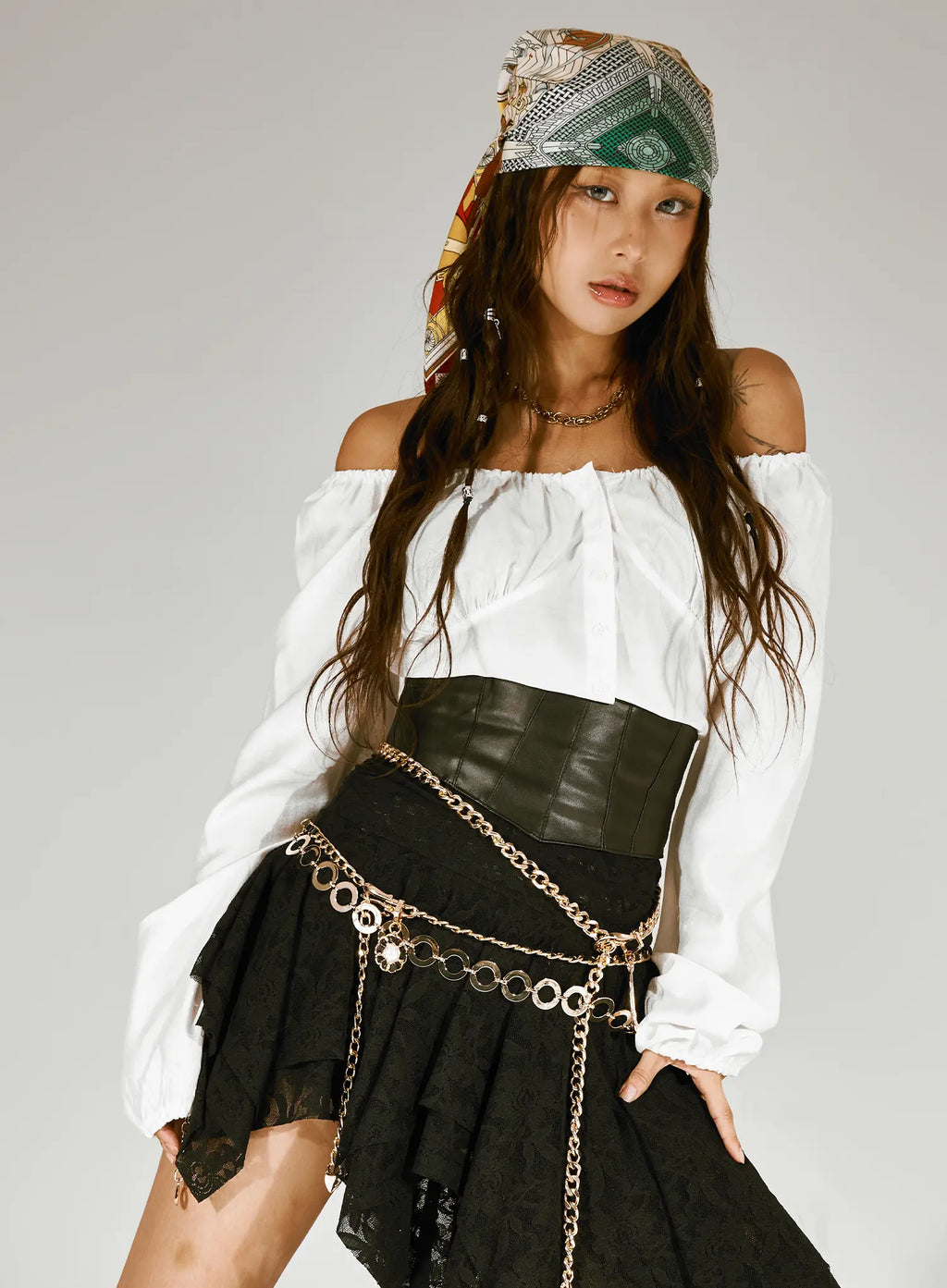 Off-Shoulder Button-Up Blouse CS522