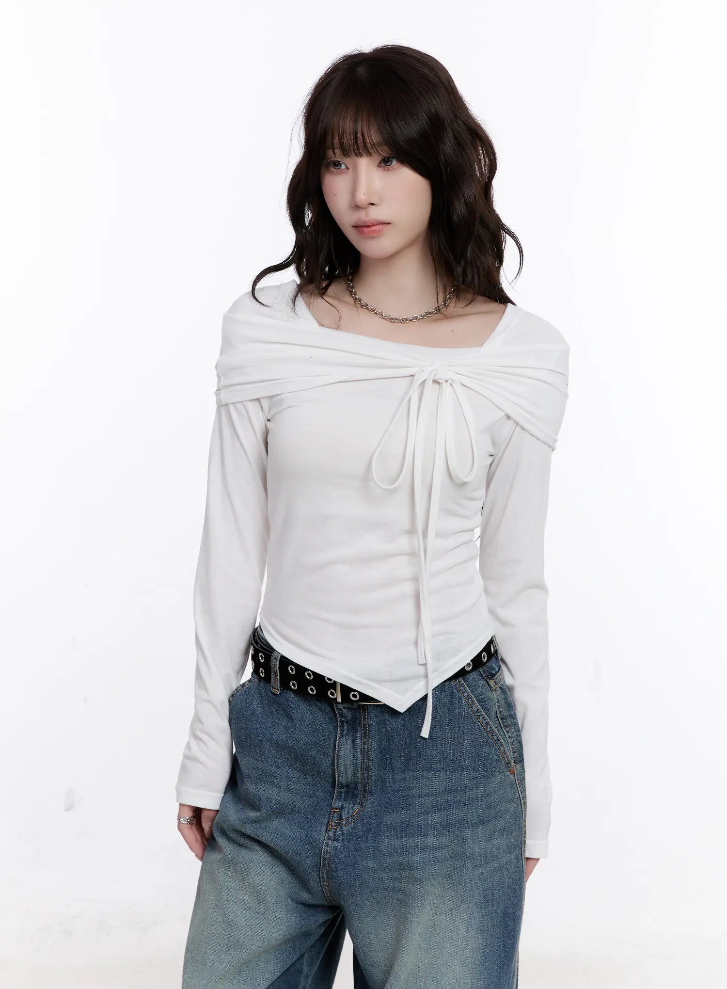Asymmetrical Tie Detail Long Sleeve Top CO501