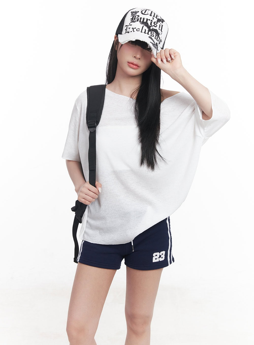 Sheer Loose-Fit Off-Shoulder Top CY527