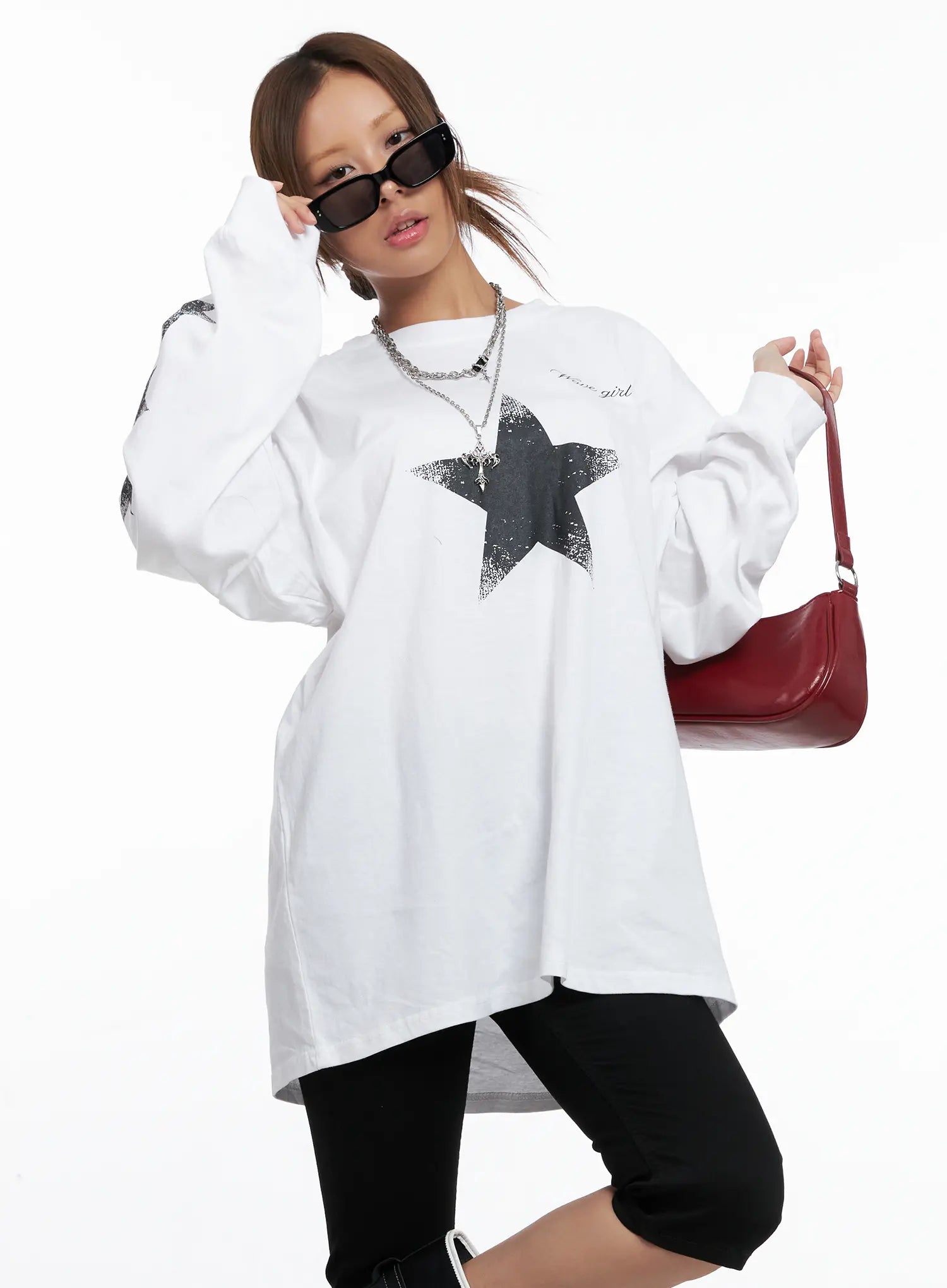 Oversized Graphic Star Long Sleeve Top CS522