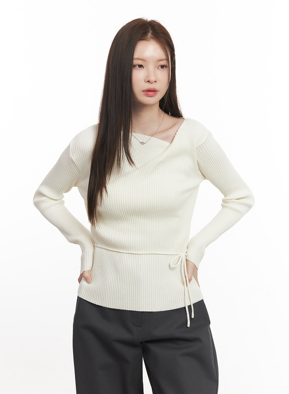 Asymmetric Ribbed Slim-Fit Sweater CA502