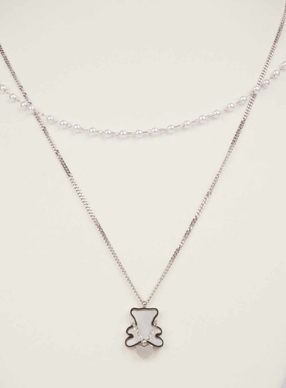 Flat Bear Double Layer Necklace (White) IM531
