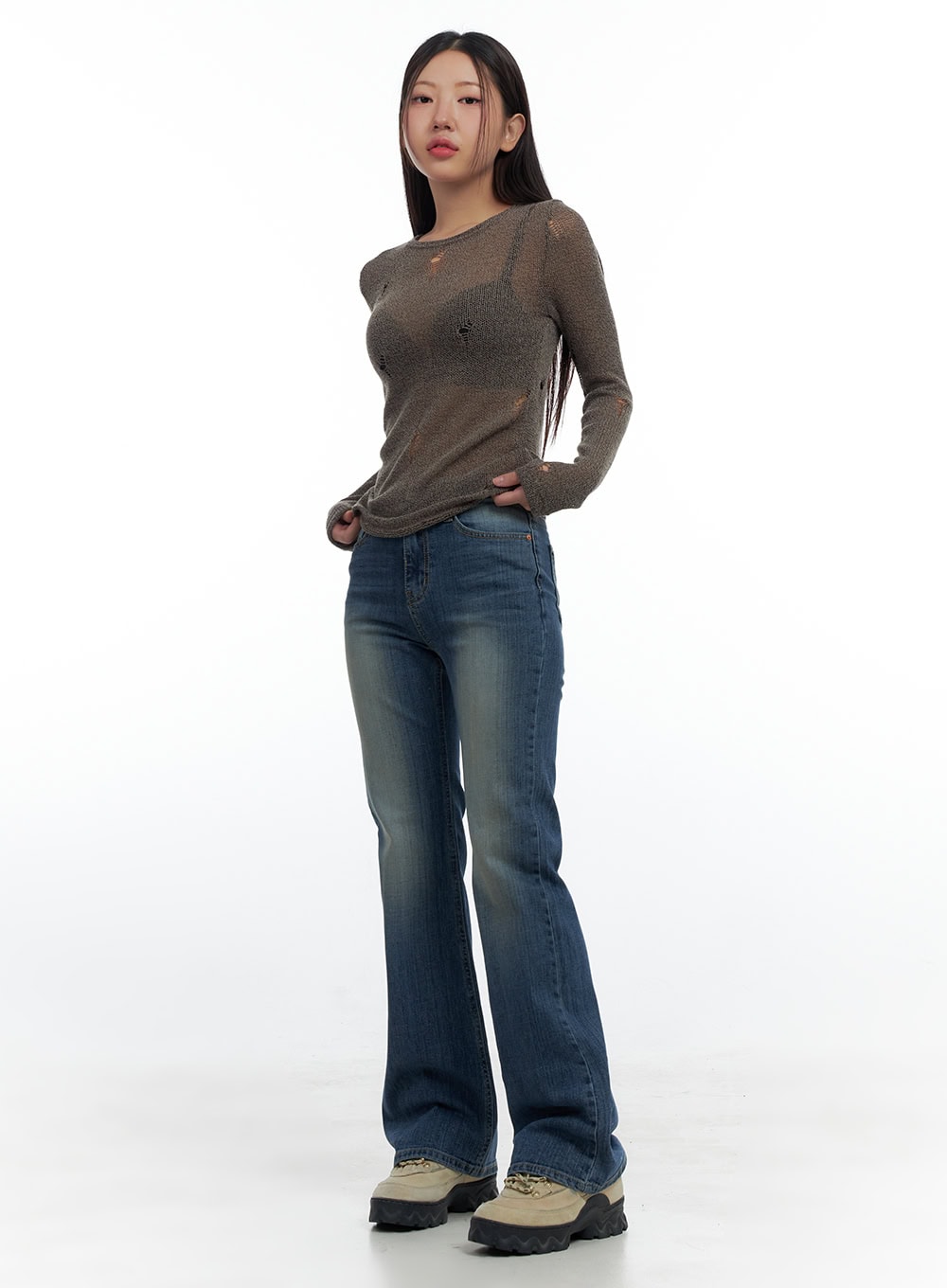Kara Sleek Fit Washed Bootcut Cotton Jeans CS425