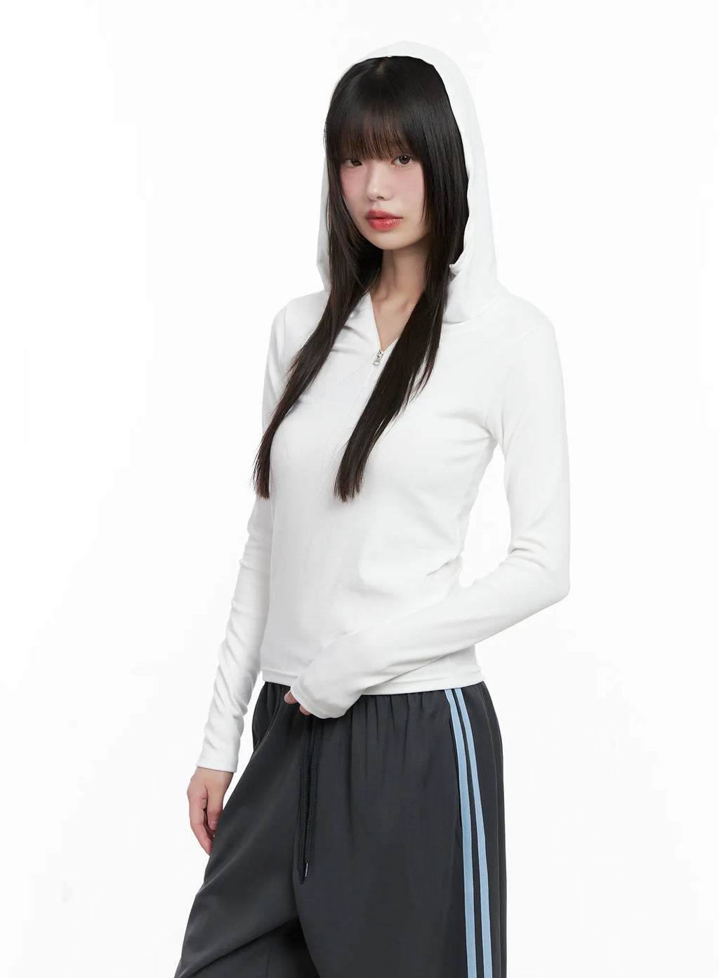 Half-Zip Hoodie Long Sleeve Top CG519