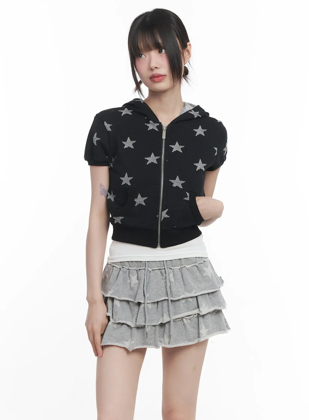 Star Print Short-Sleeve Hoodie CU518