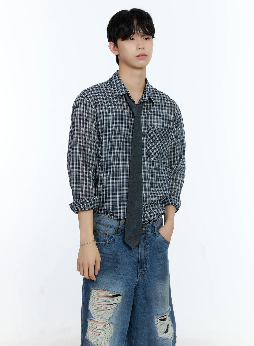 Men's Plaid Button-Up Top IG501