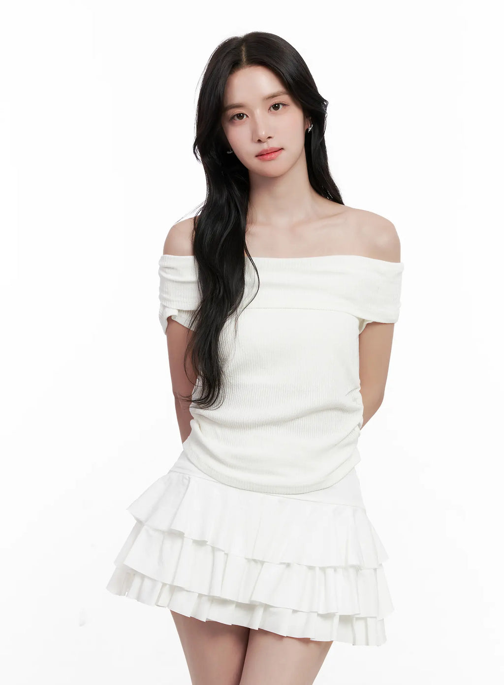 Off-Shoulder Ribbed Tee CL515