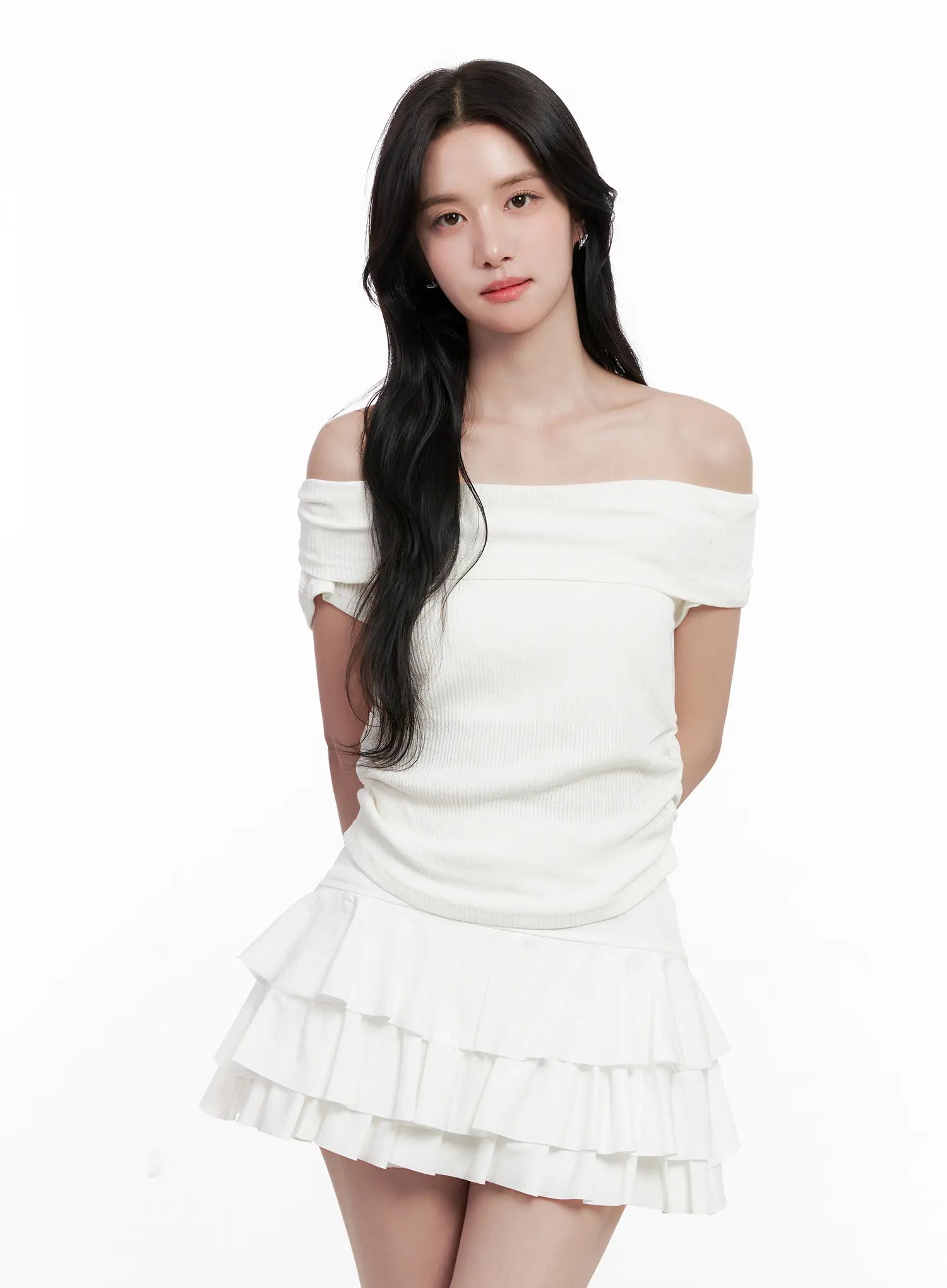 Off-Shoulder Ribbed Tee CL515