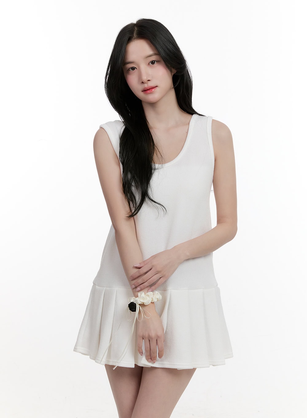 Sleeveless U-Neck Pleated Mini Dress CF527