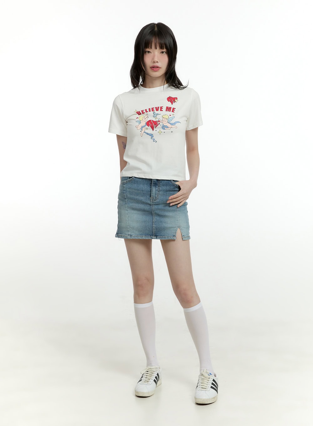 Slit Washed Denim Mini Skirt CL426