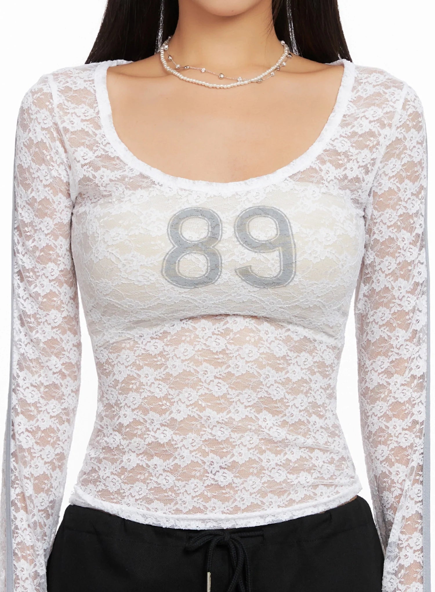 Lace Overlay Scoop Neck Top IG527