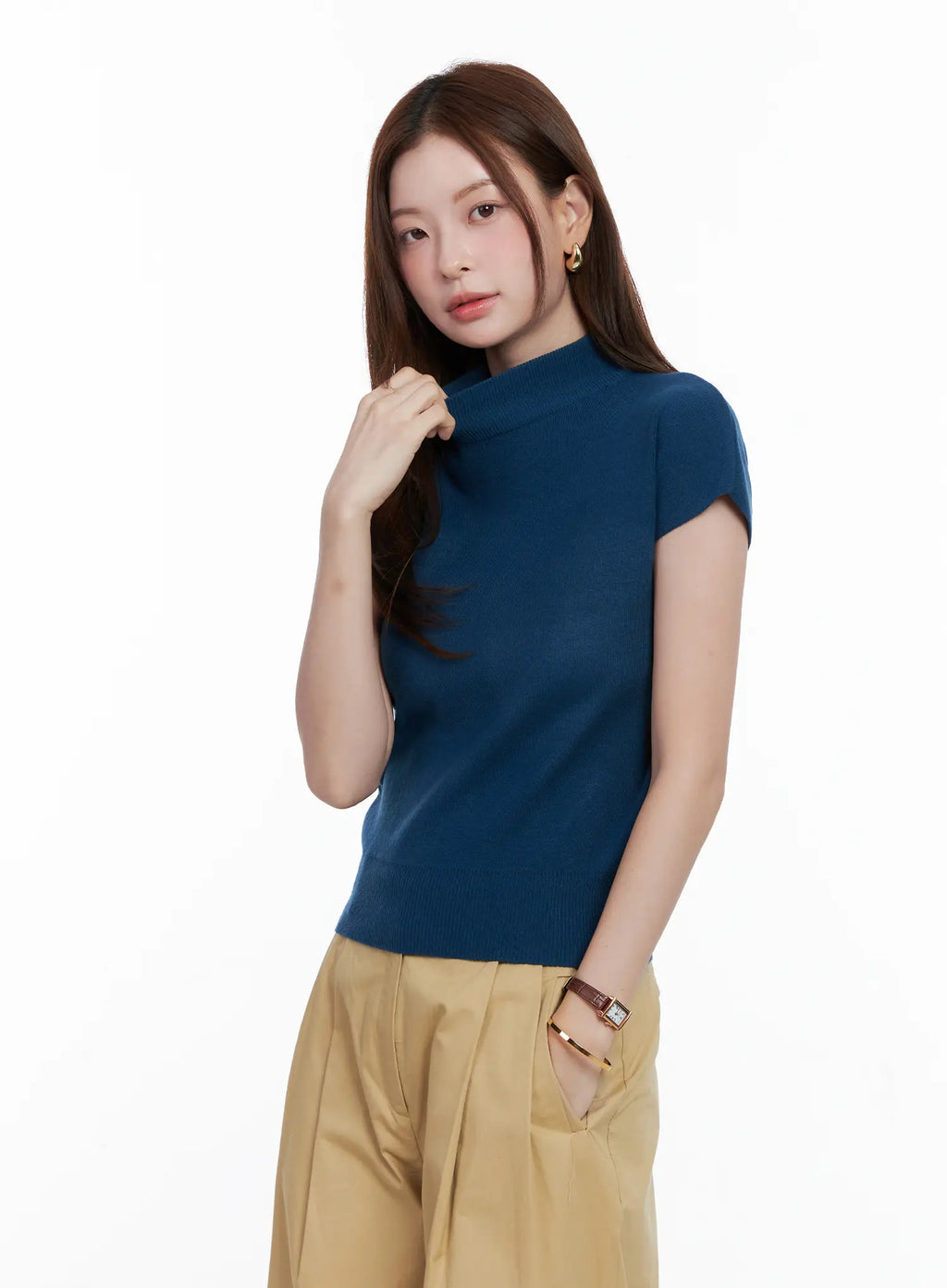 Mock Neck Short Sleeve Knit Top CG520