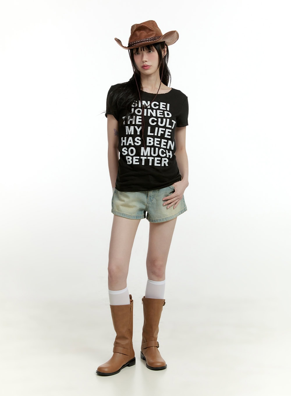 Washed Denim Low Rise Shorts CL426