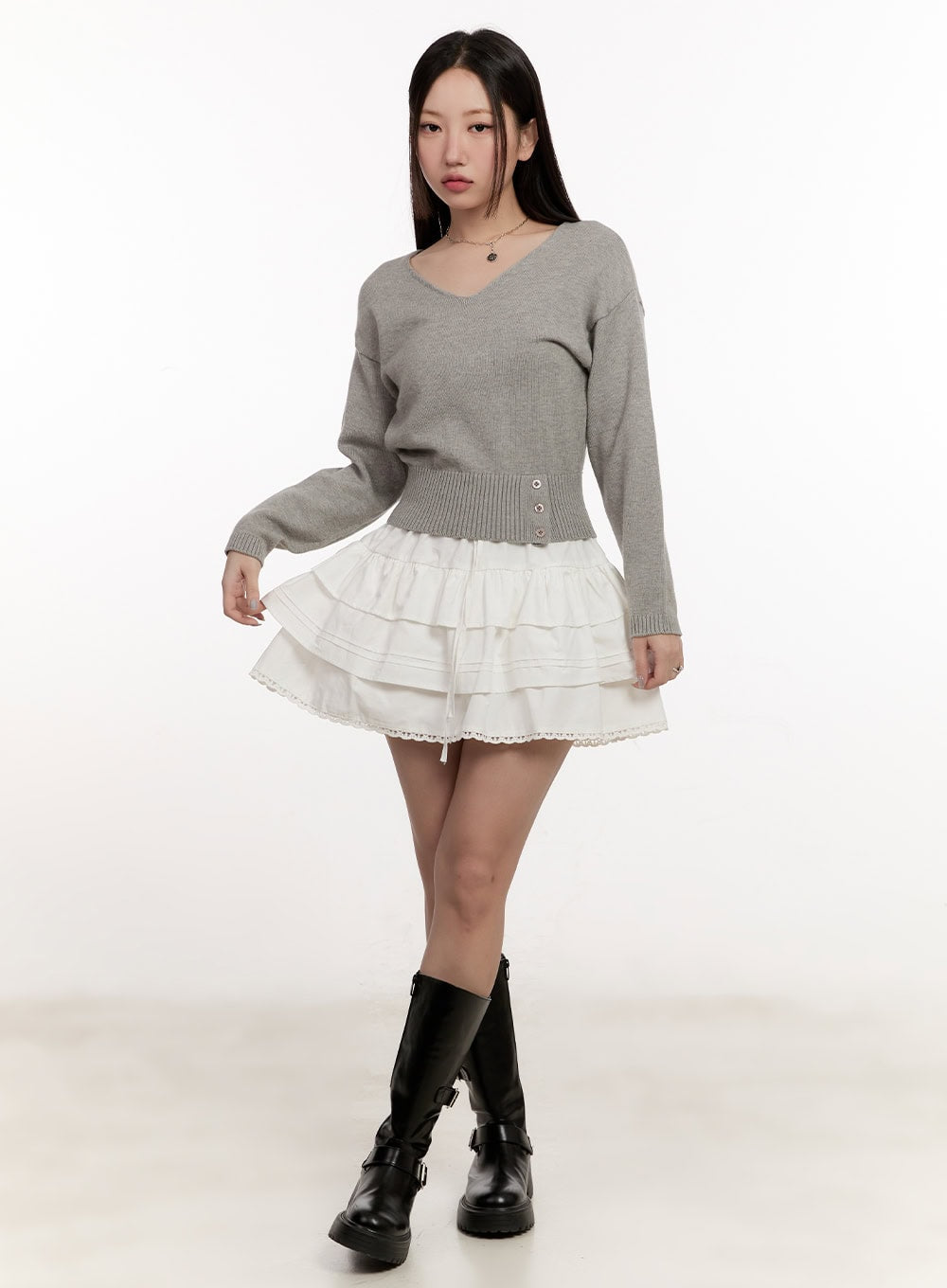 Buttoned V-Neck Crop Sweater CM510