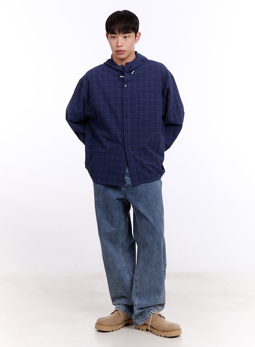 Men's Loose-Fit Plaid Hooded Shirt IM512