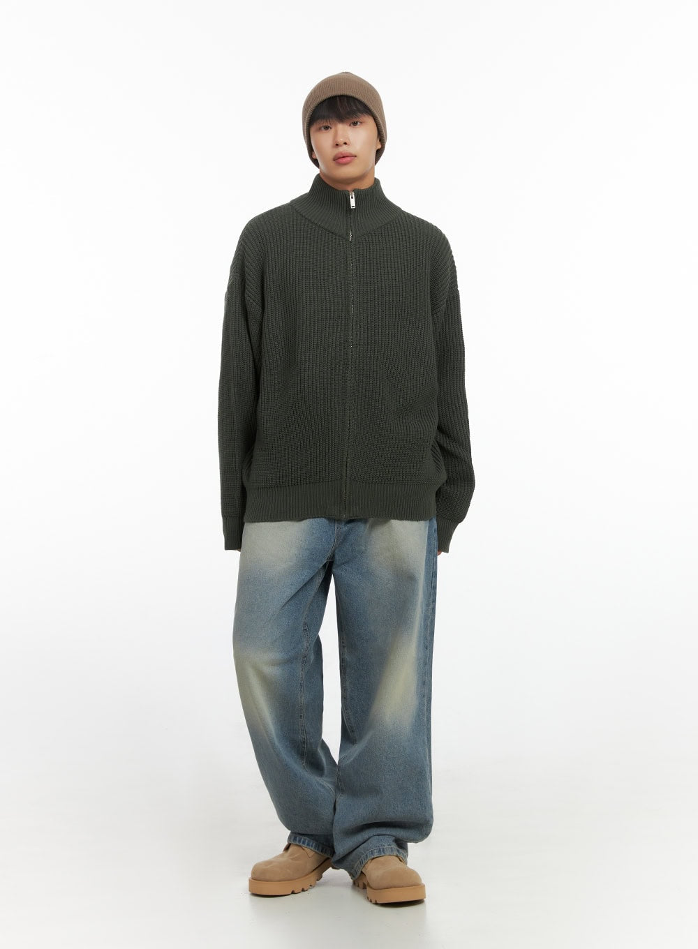 Men's Turtle Neck Cable Zip-Up Knit IO420