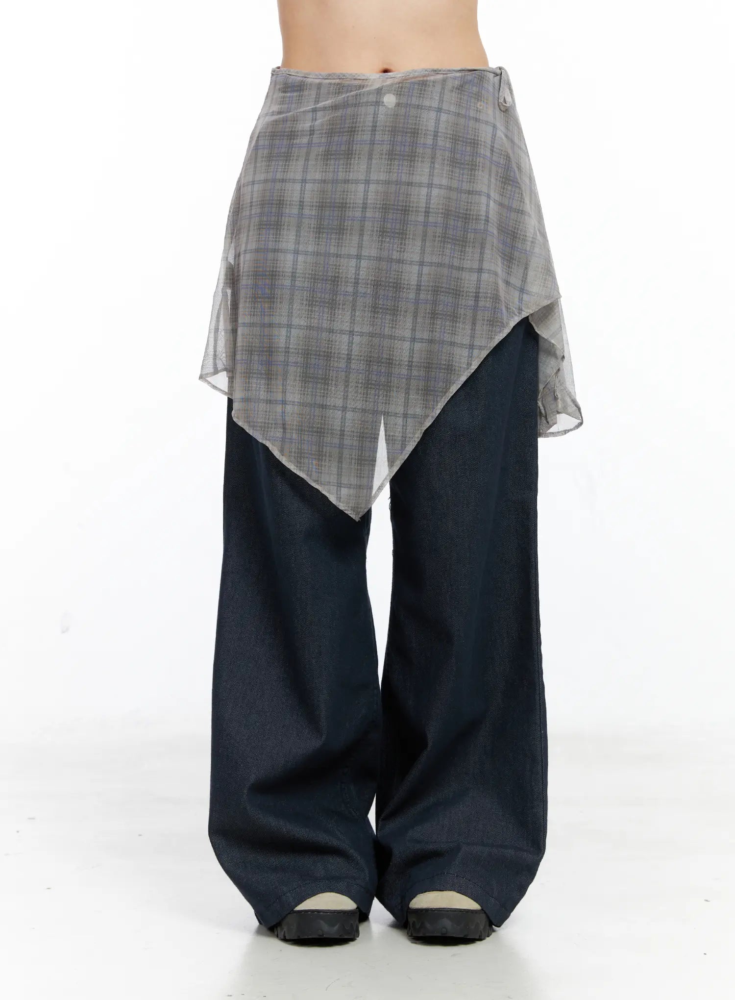 Layered Plaid Mesh Midi Skirt CS524