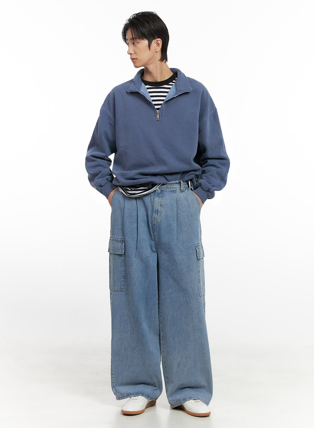 Men's Washed Cotton Half-Zip Crewneck ID406