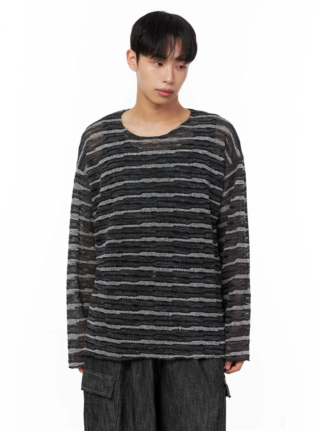 Men's Striped Knit Long-Sleeve Top IL516