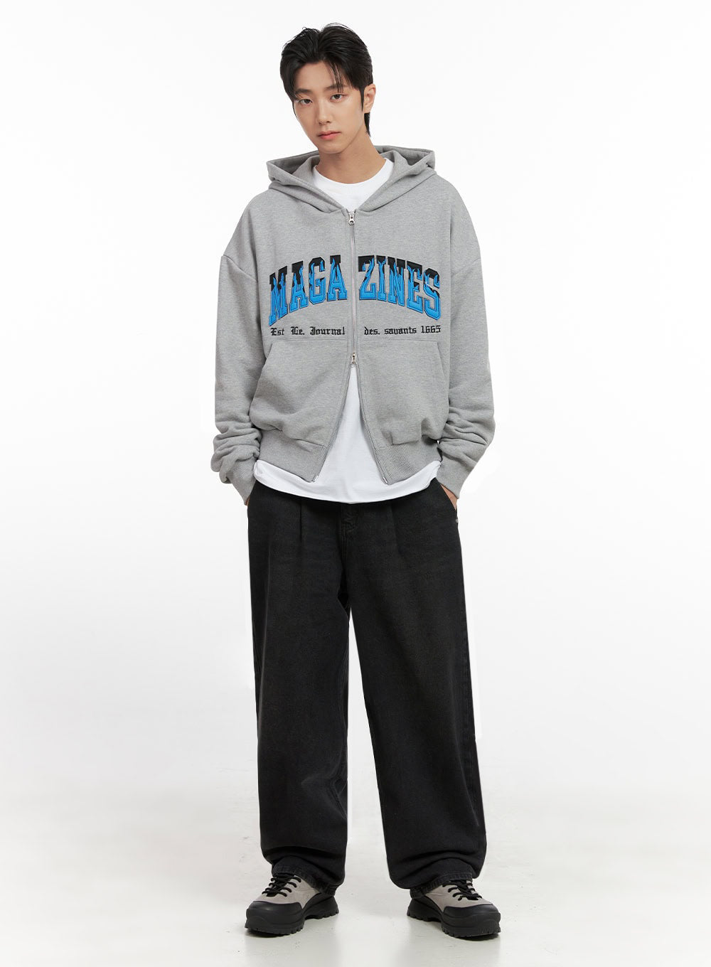 Men's Embroidered Double Zip Hoodie ID406