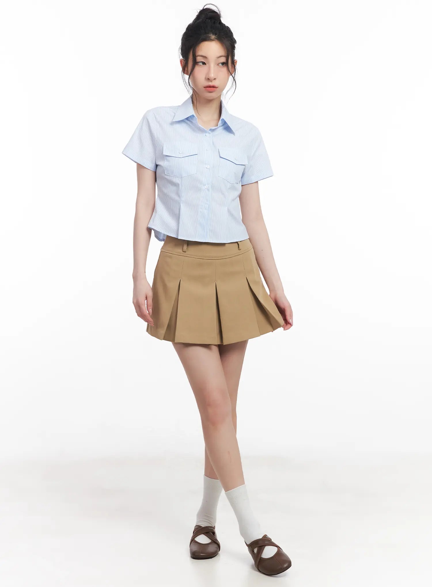 Slim-Fit Cropped Button-Up Shirt CU511