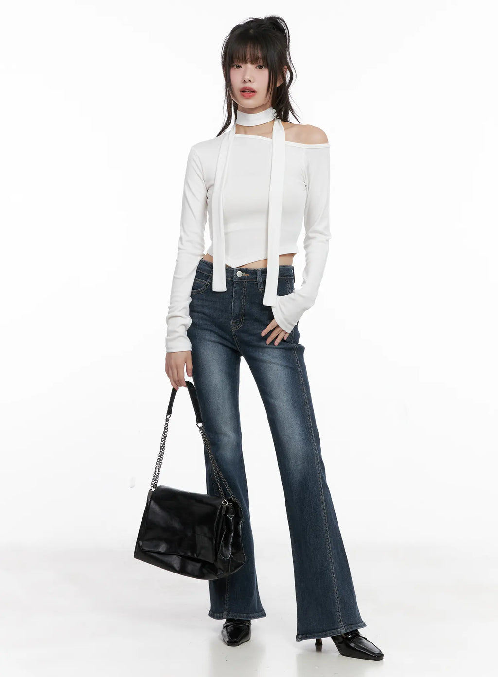 Off Shoulder Scarf Long Sleeve Top CG519