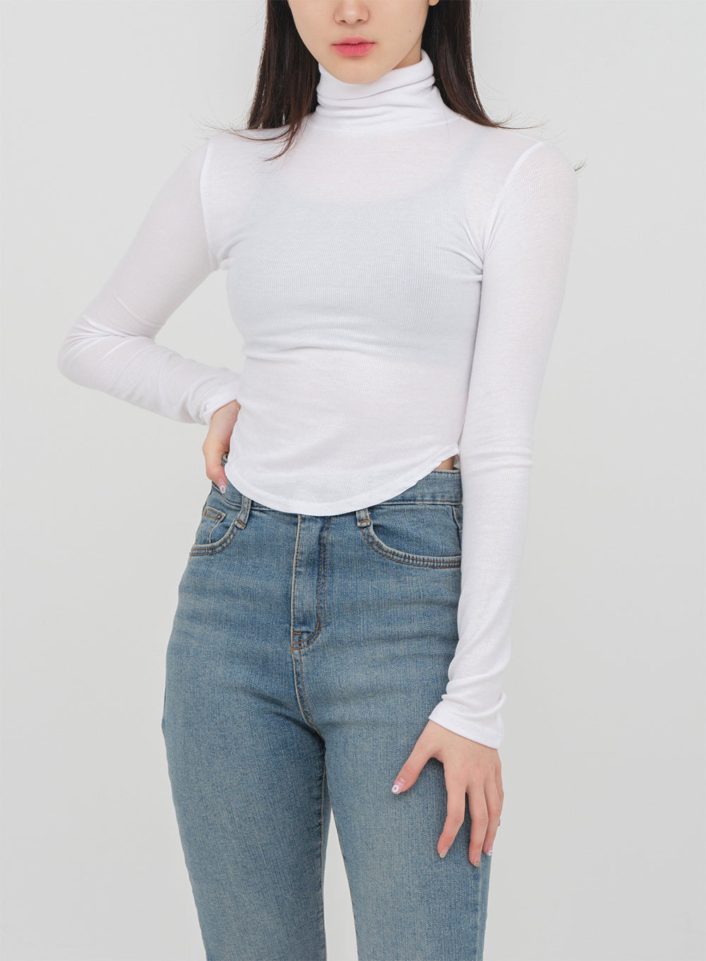 Unbalanced Hem Turtleneck Top