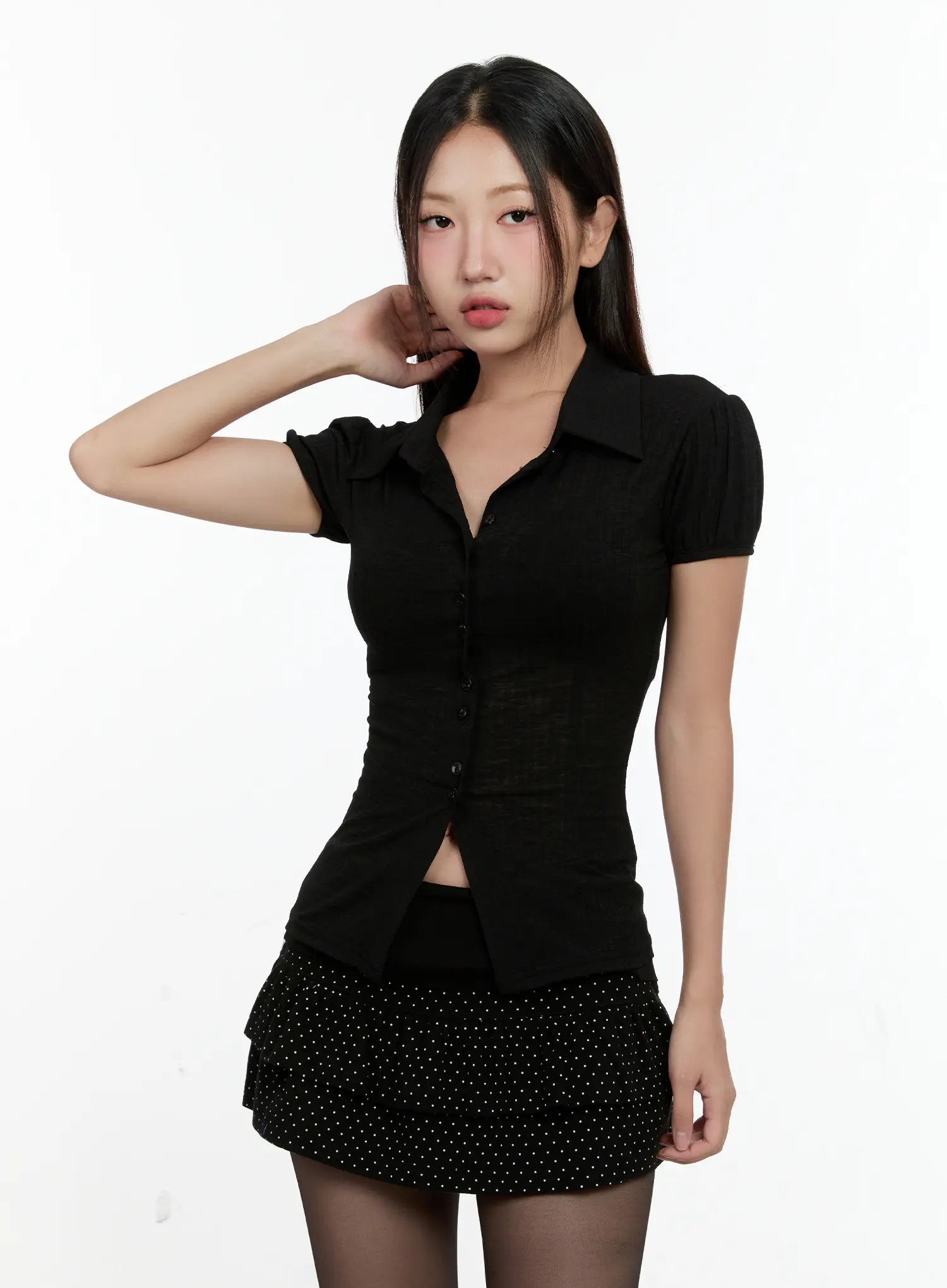 Sheer Button-Up Collared Top CL531