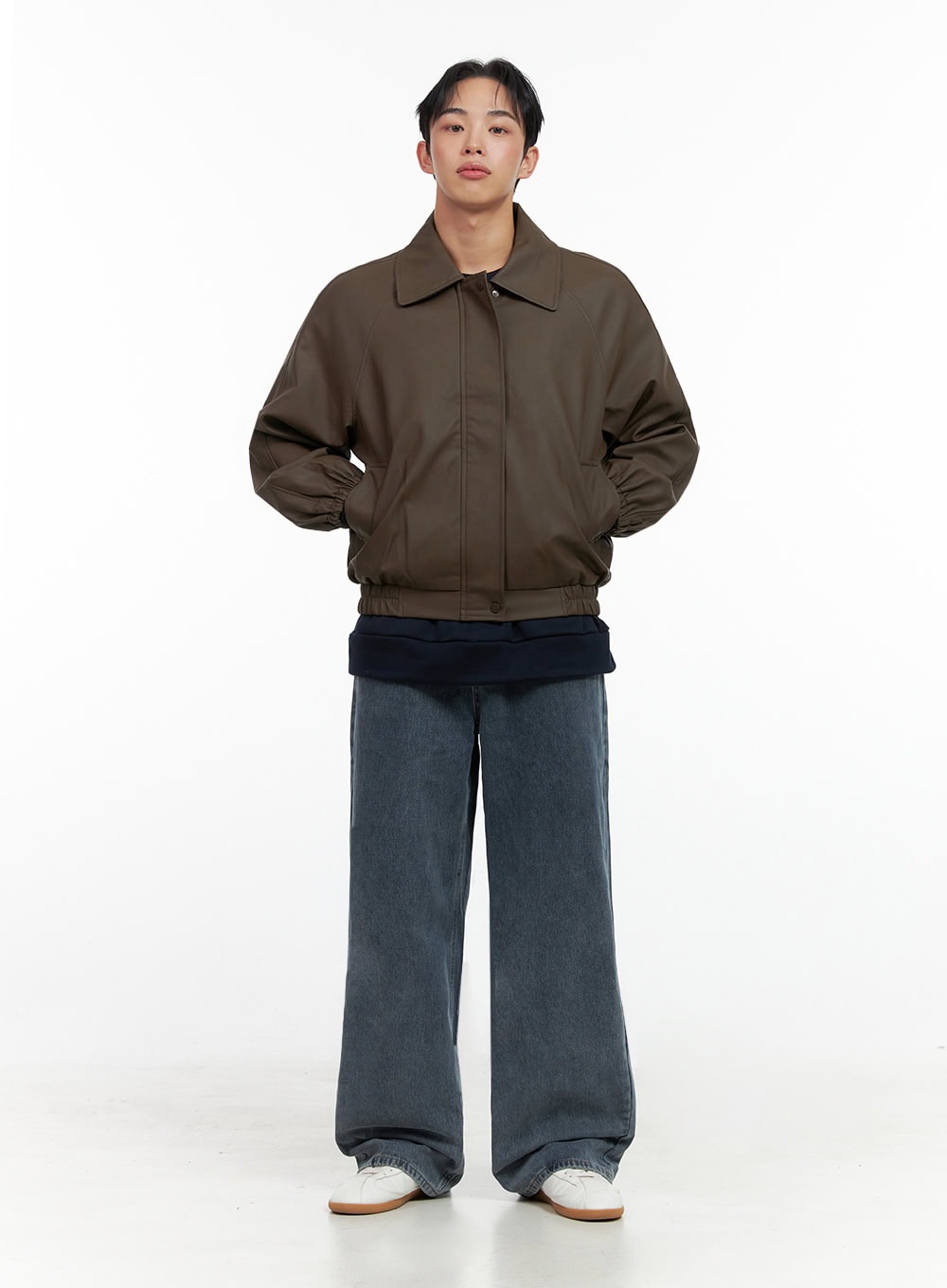 Men's Collared Faux-Leather Jacket IN426