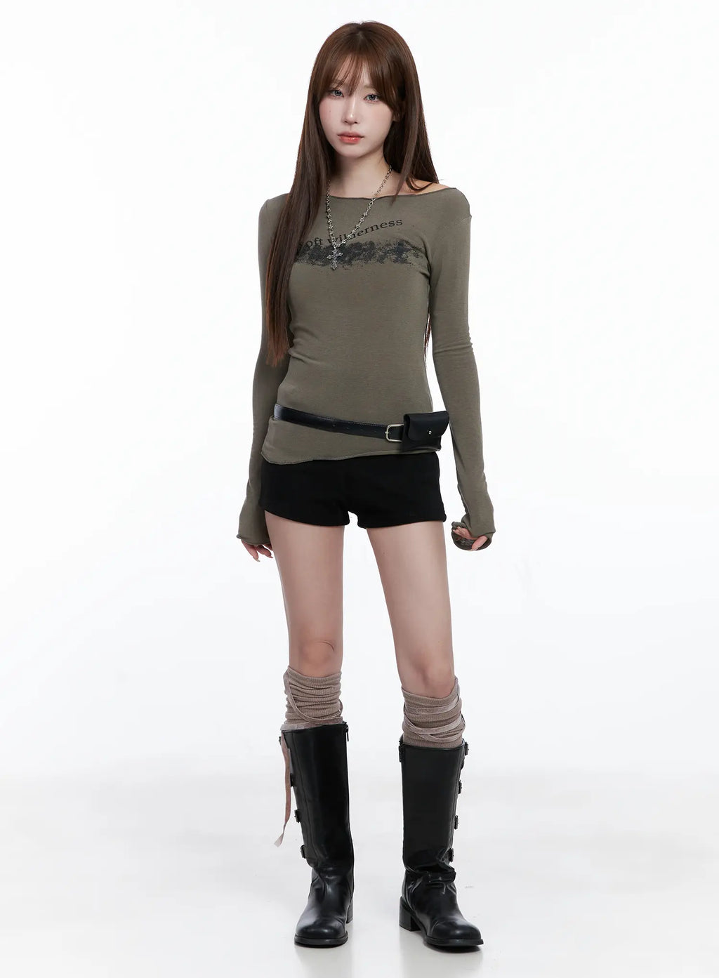 Off-Shoulder Graphic Long Sleeve Top CG529