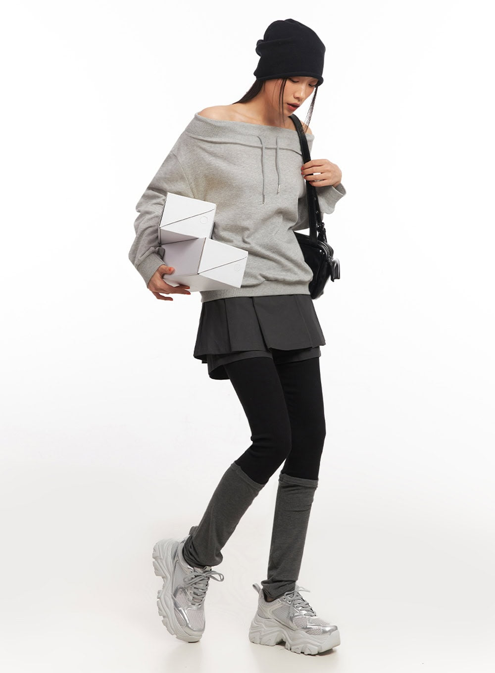 Stringed Off-Shoulder Sweatshirt IA504