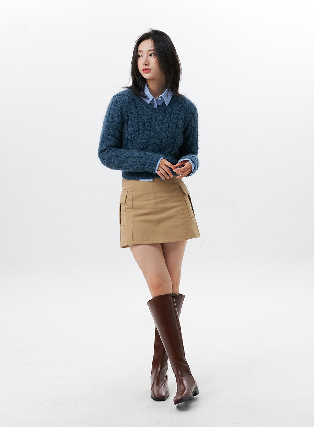 Cable Knit V-Neck Sweater OG315