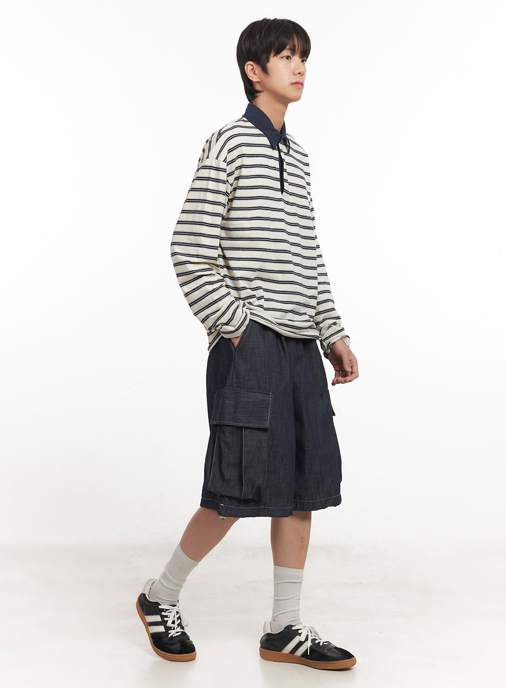 Men's Striped Long Sleeve Polo Shirt IA511