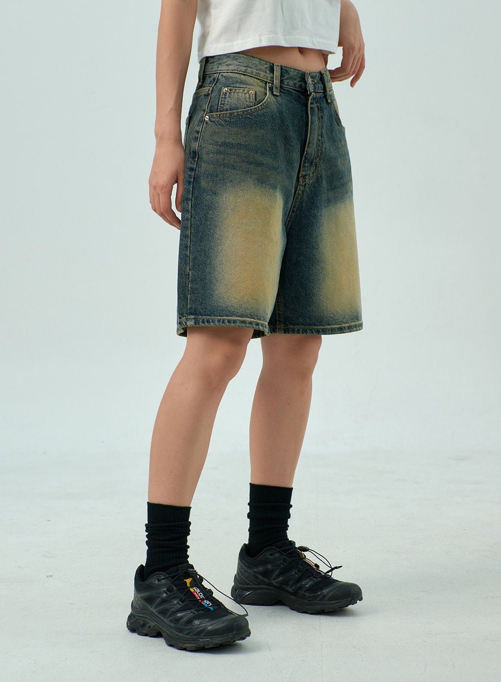 Wide Bermuda Denim Pants CY330