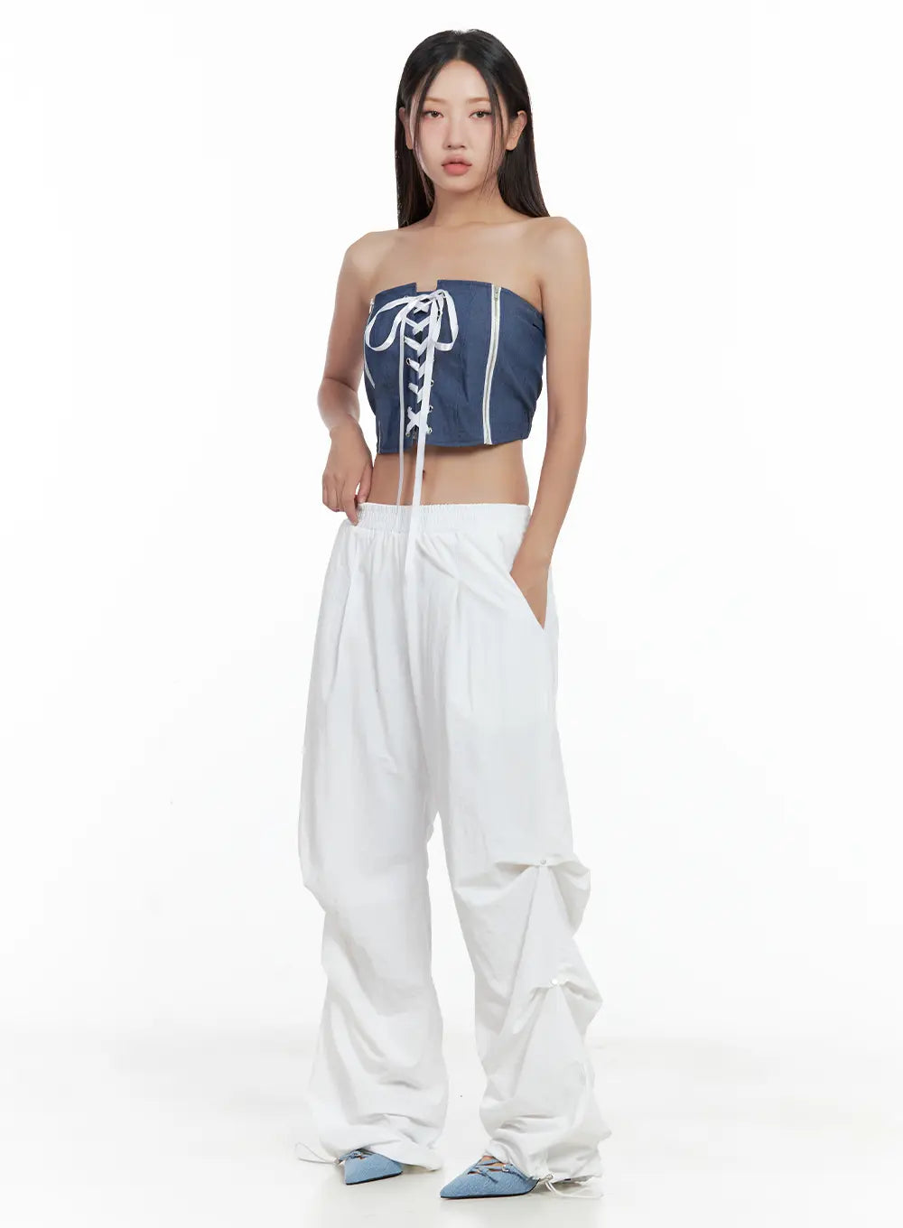 Denim Lace-Up Corset Tube Top CL508