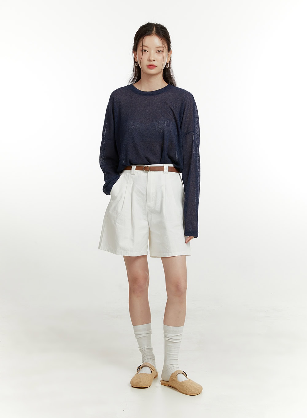 Solid Sheer Long Sleeve Top OU419