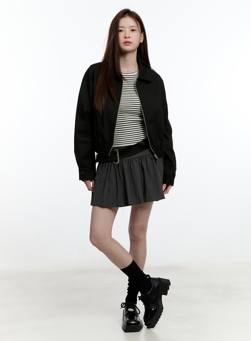 Zip-Up Collared Cropped Jacket CM521