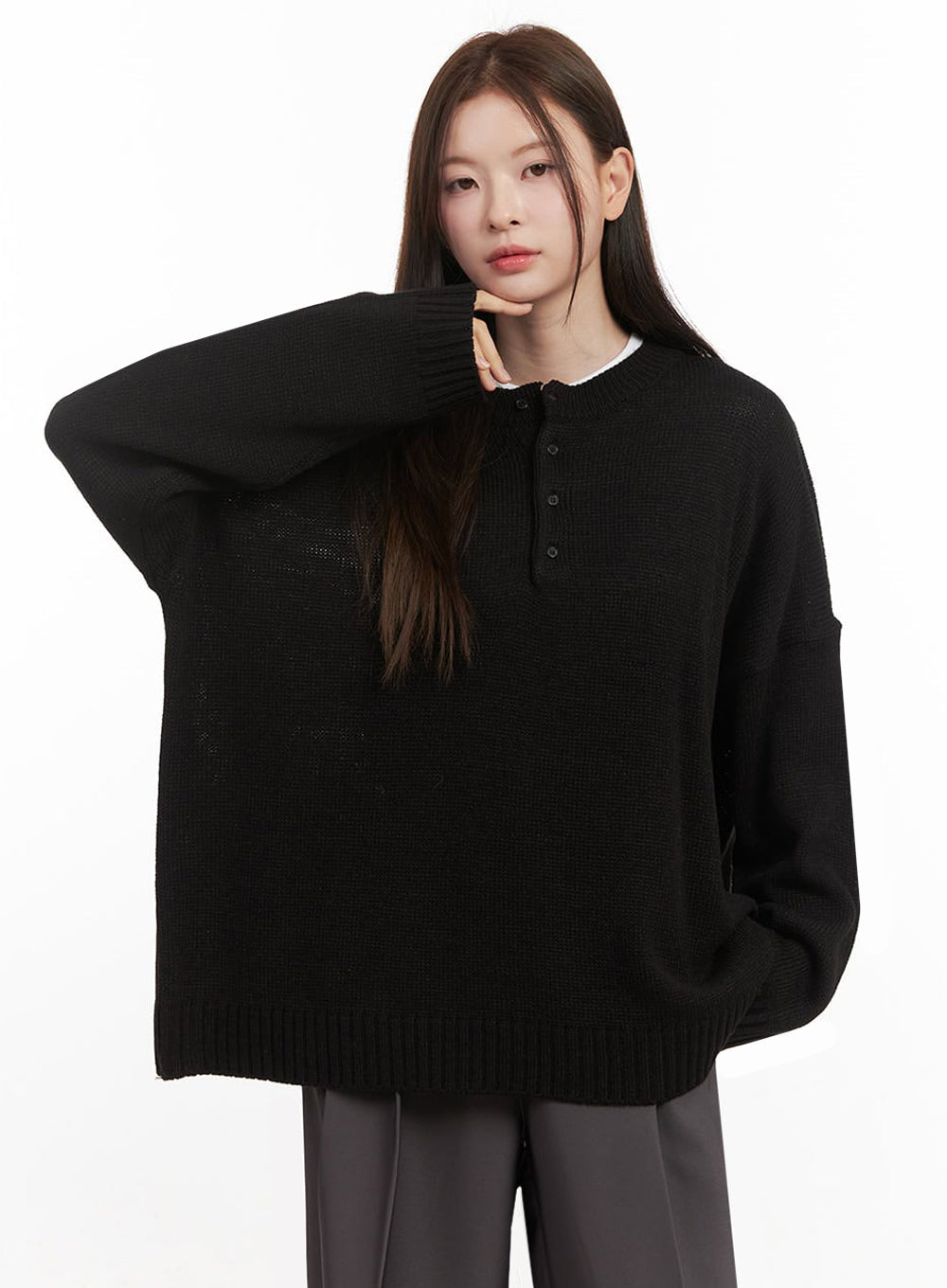 Oversized Half-Button Sweater IJ527