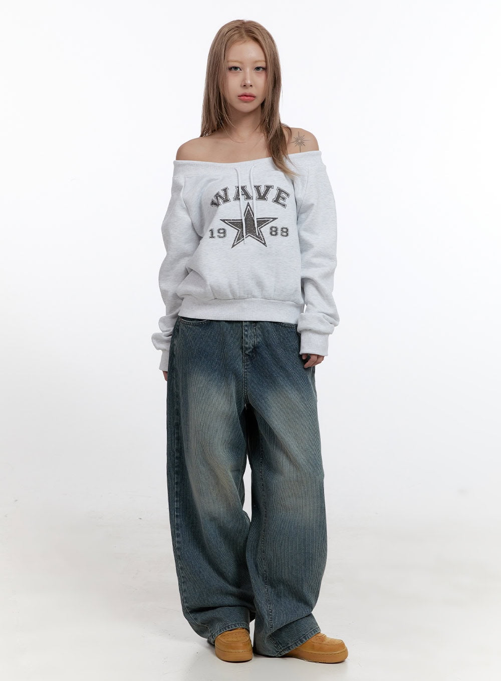 Off-Shoulder Loose Fit Hoodie CN422