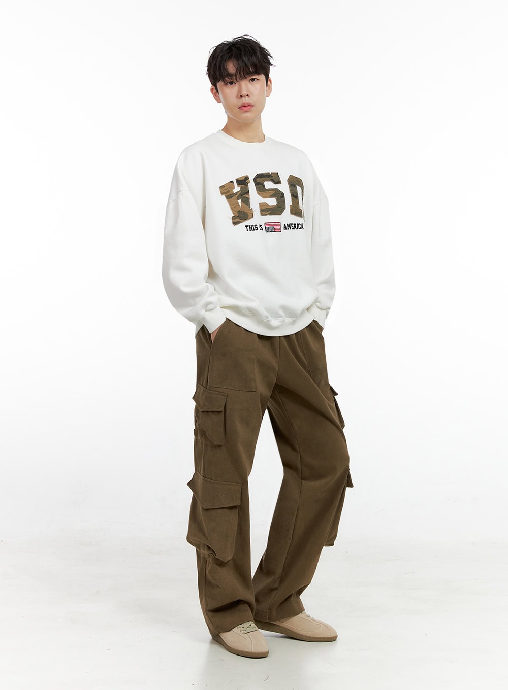 Men's Camo Patch Crewneck Sweatshirt IN422