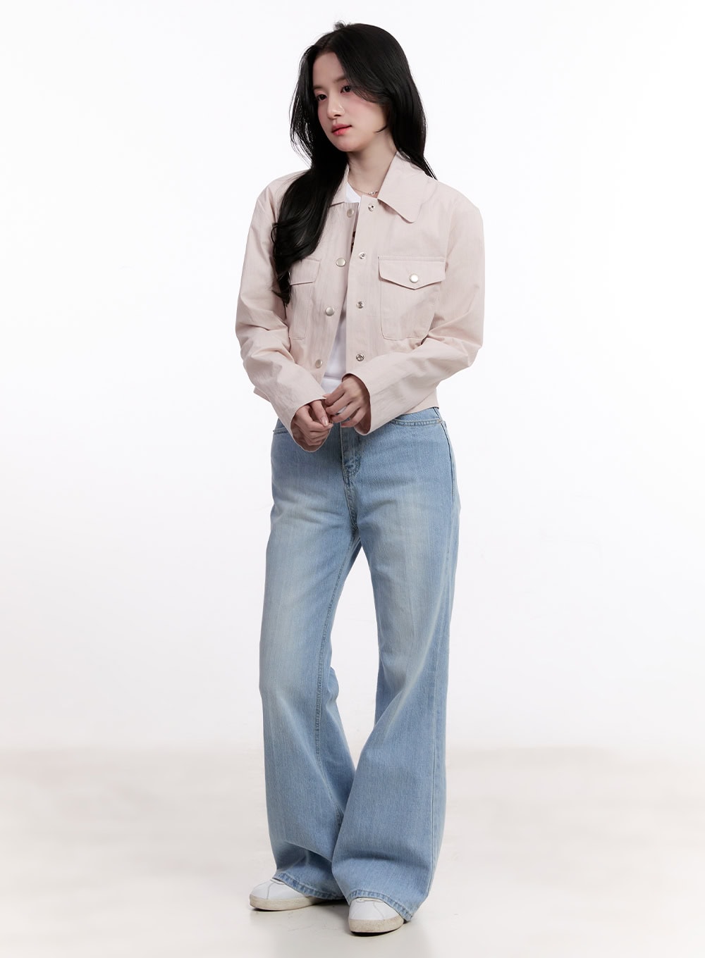 Cropped Buttoned Collared Jacket CM526