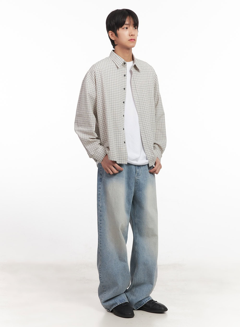 Men's Loose-Fit Checkered Collared Shirt IA510