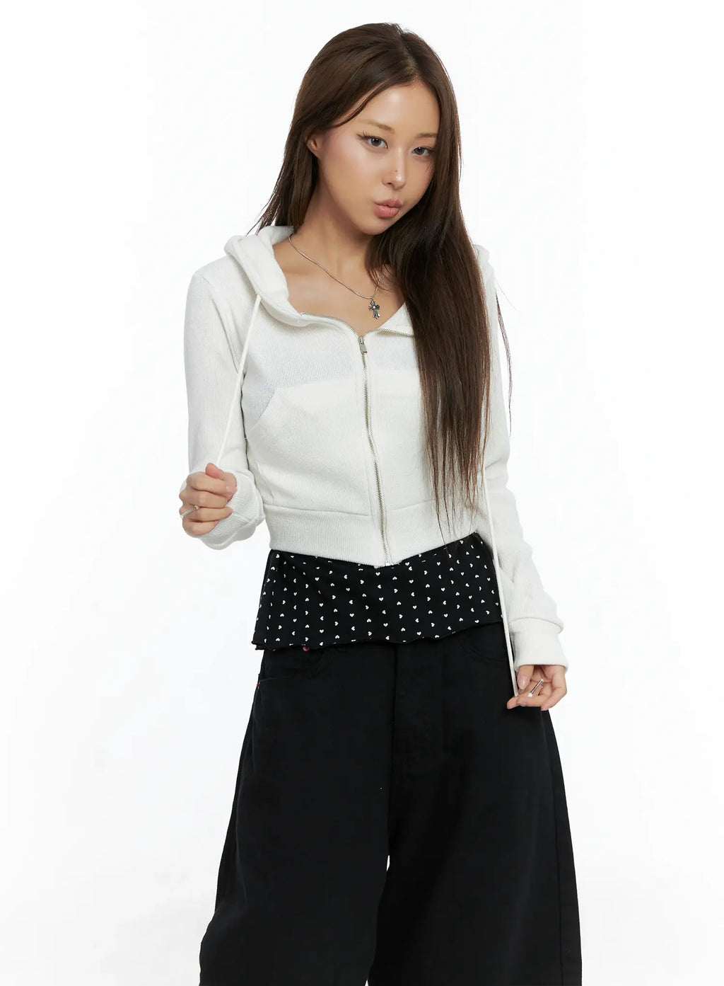 Cropped Knit Zip-Up Hoodie CS505