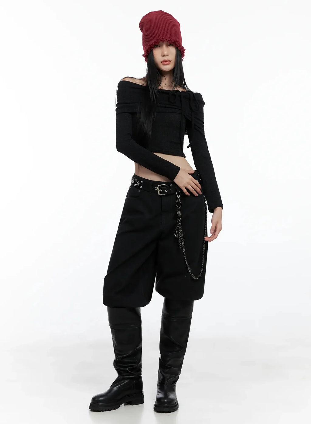 Ribbon Off-Shoulder Knit Top IS525