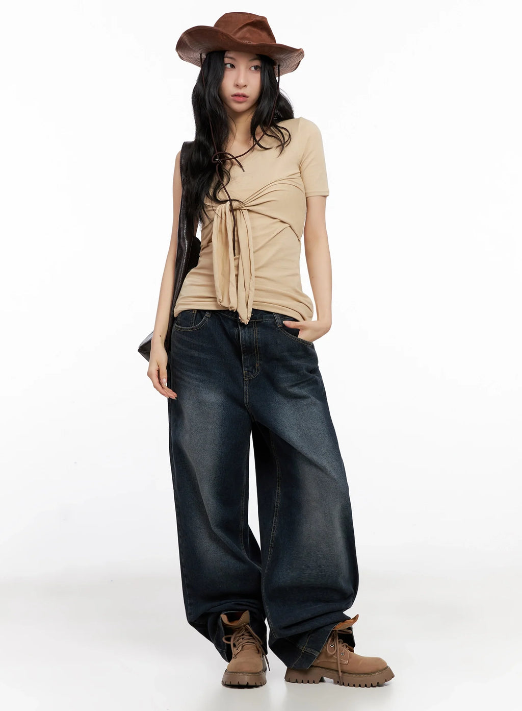 Soyoung Washed Adjustable Wide-Leg Jeans IG508