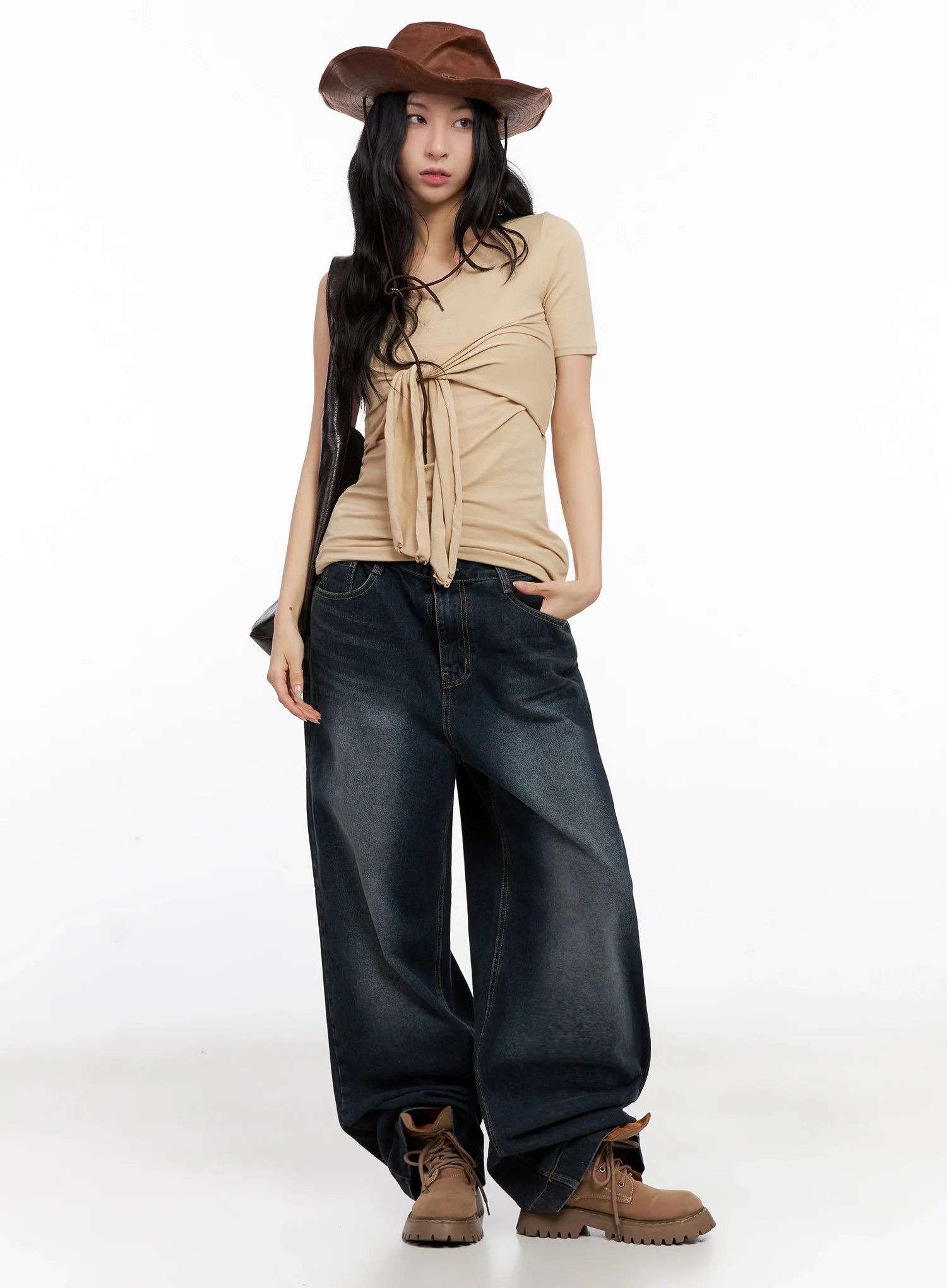 Soyoung Washed Adjustable Wide-Leg Jeans IG508