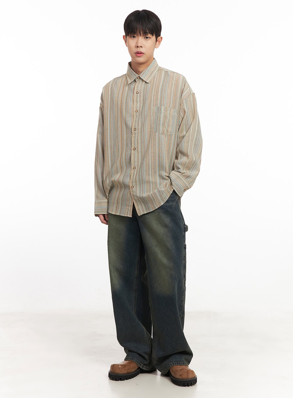 Men's Oversize Stripe Collared Shirt IM527